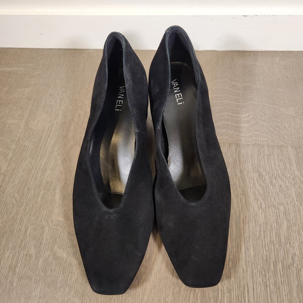 Vaneli Black Suede Square Toe Block Heel Pumps Women's Size 10W Low 10 Wide